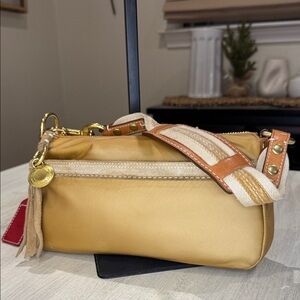 Rare Coach Beige Nylon Bag with Gold Details, Suede and Leather Accents